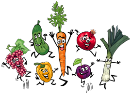 Obrazek kolorowe warzywa i owoce, por, marchewka, burak, papryka, ogórek, winogrono