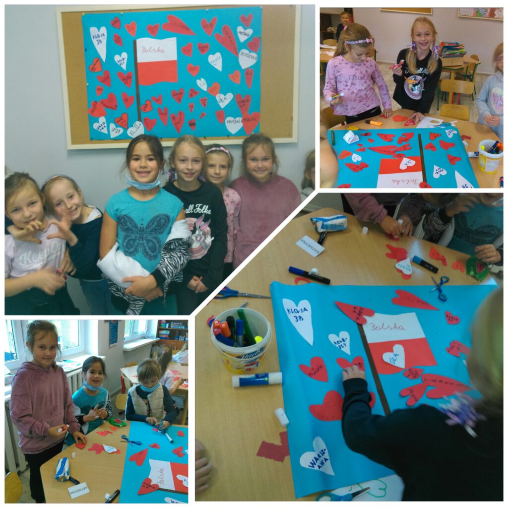 świetlica - uczniowie z flagami Polski