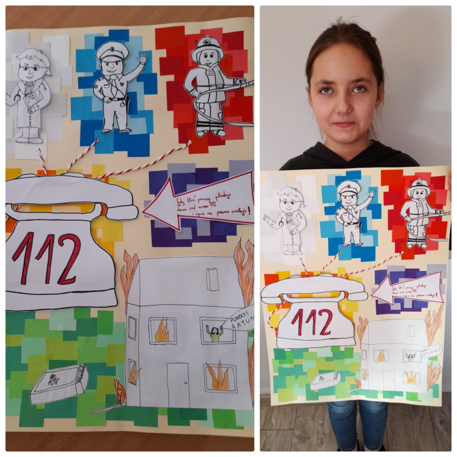 Praca konkursowa 112 ratuje życie i dziewczynka z plakatem