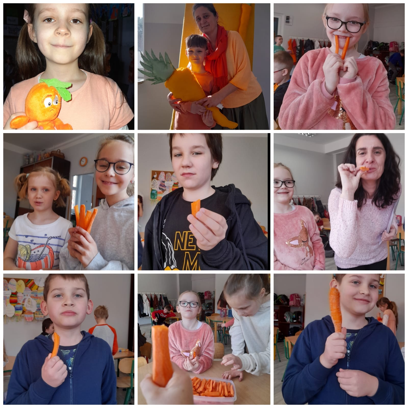 Dzieci jedzą marchewki