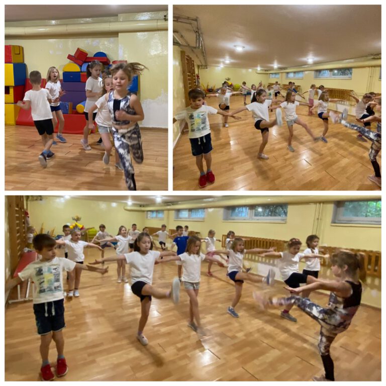 uczniowie wykonują ćwiczenia akrobatyczne w salce korekcyjnej
