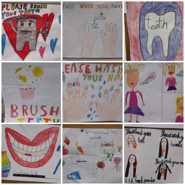 rysunki uczniów na temat higieny jamy zębów