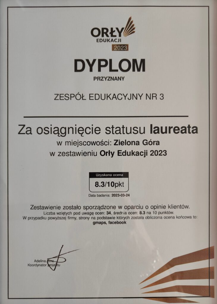 dyplom laureata Orły Edukacji