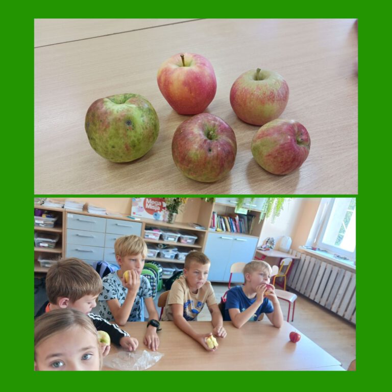 uczniowie jedzą jabłka