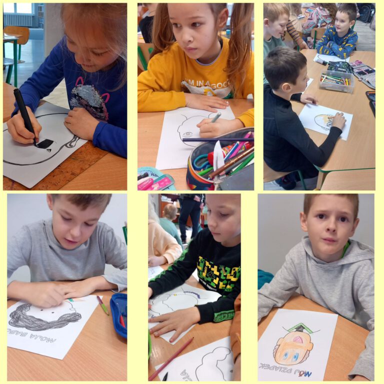 dzieci rysują portrety swoich dziadków
