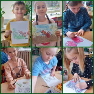 dzieci rysują kolorowe owady