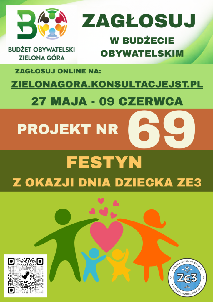 plakat promujący głosowanie na Festyn Rodzin ZE3 w ramach Budżetu Obywatelskiego
