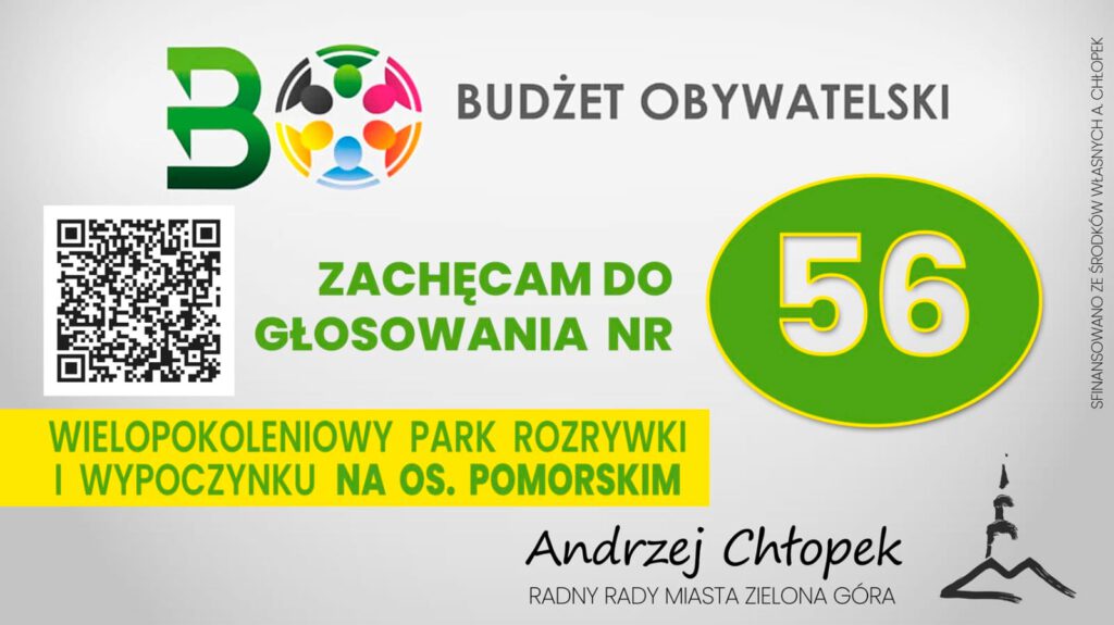 plakat promujący budżet obywatelski i projekt Park Wielopokoleniowy na Osiedlu Pomorskim