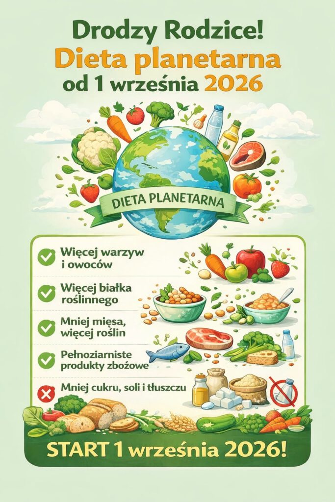 plakat informujący o wprowadzeniu diety planetarnej